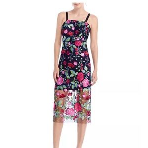 WOW Sam Edelman Floral Embroidered Midi Dress - Pink and Black